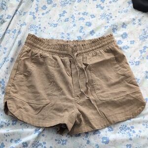Tan Cargo Shorts with Elastic Waistband